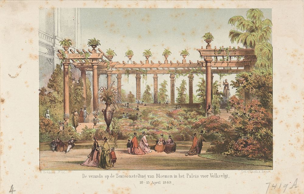 De veranda op de Tentoonstelling van Bloemen in het Paleis voor Volksvlijt, 10-15 April 1869 (1869) by anonymous, Willem…