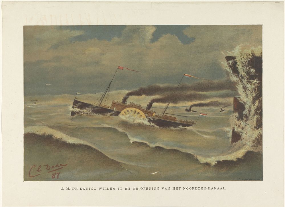 Schip de Willem III bij de opening van het Noordzeekanaal, 1876 (1887) by Carel Lodewijk Dake and Tresling and Comp