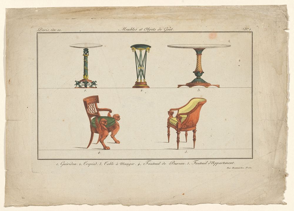 Drie tafels en twee stoelen (1801 - 1802) by anonymous and Au Bureau du Journal des Dames