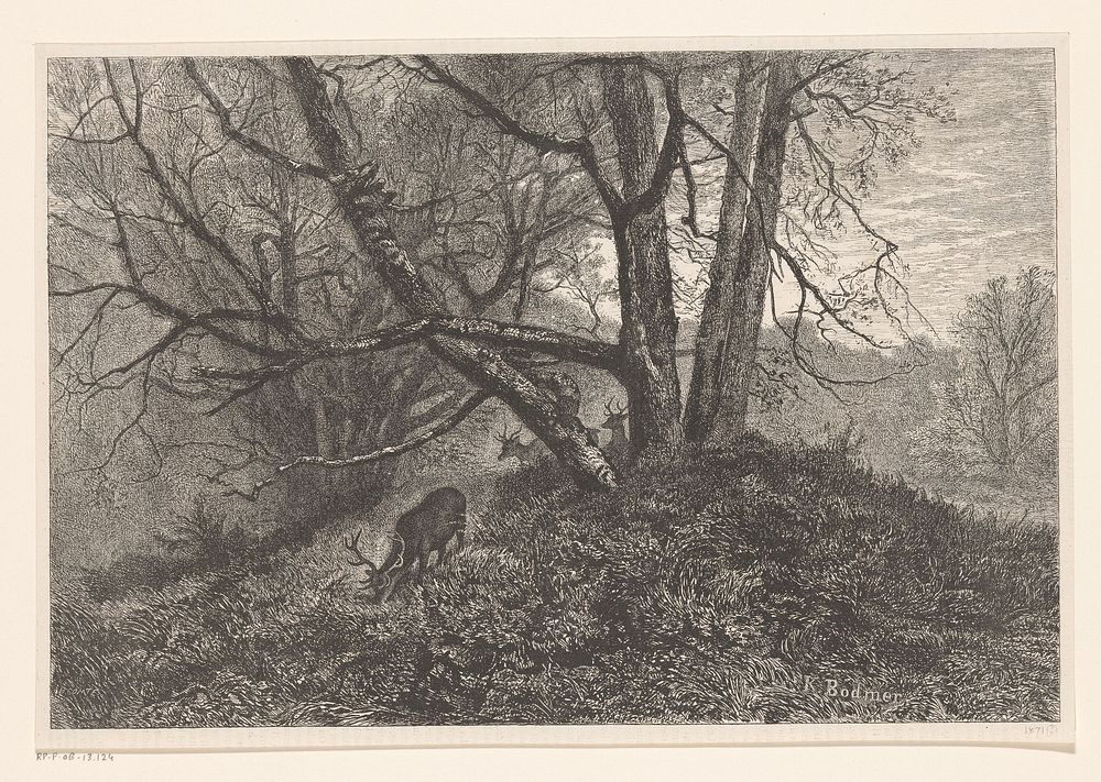 Boslandschap met herten (1872) by Karl Bodmer