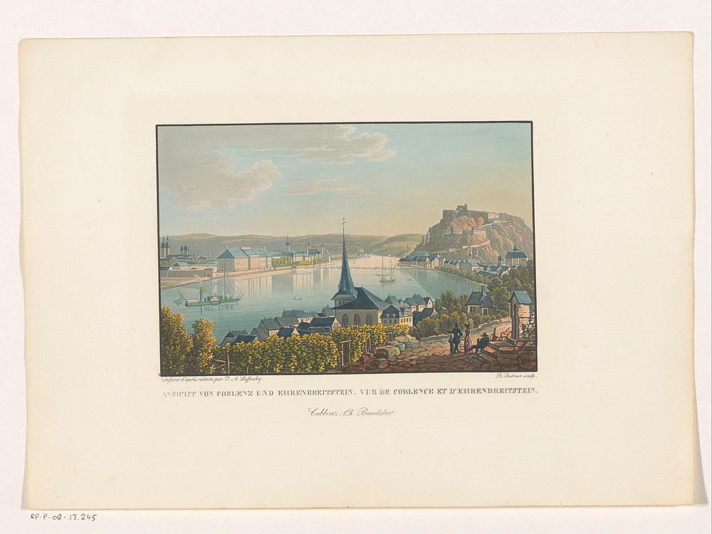 Gezicht op Koblenz en Ehrenbreitstein (1832 - 1872) by Rudolf Bodmer, Adolf Lasinsky and Karl Baedeker