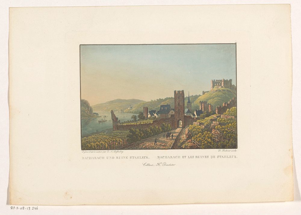 Gezicht op Bacharach en de ruïne van Stahleck (1832 - 1872) by Rudolf Bodmer, Adolf Lasinsky and Karl Baedeker