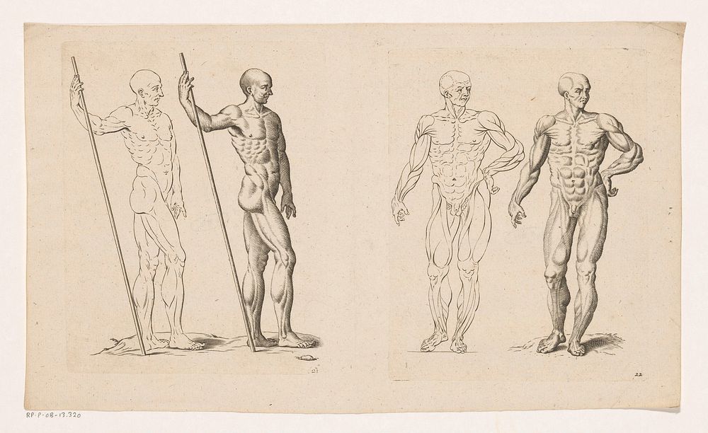 Naakte man met stok van opzij en naakte man in vooraanzicht (c. 1645 - 1706) by anonymous and Frederik de Wit