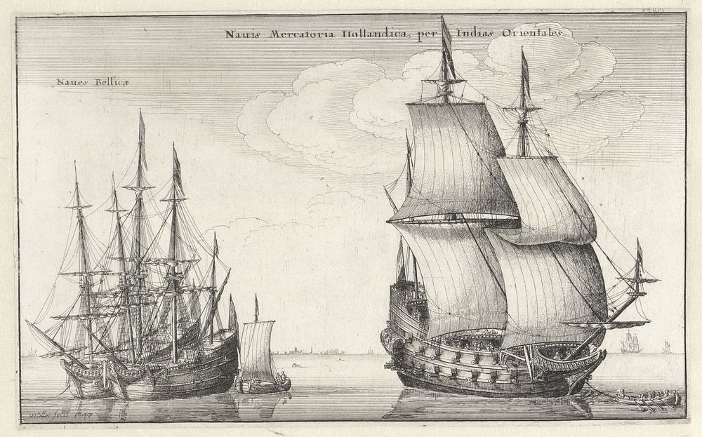Nederlandse West-Indiëvaarder en twee oorlogsschepen (1647) by Wenceslaus Hollar and Wenceslaus Hollar