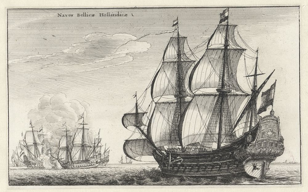Nederlands oorlogsschip nadert een zeeslag (1647) by Wenceslaus Hollar and Wenceslaus Hollar