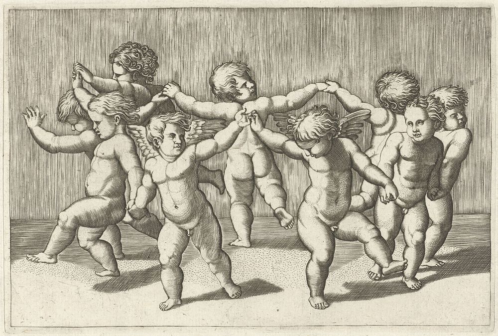 Dansende putti (1517 - 1575) by anonymous, Marcantonio Raimondi and Rafaël