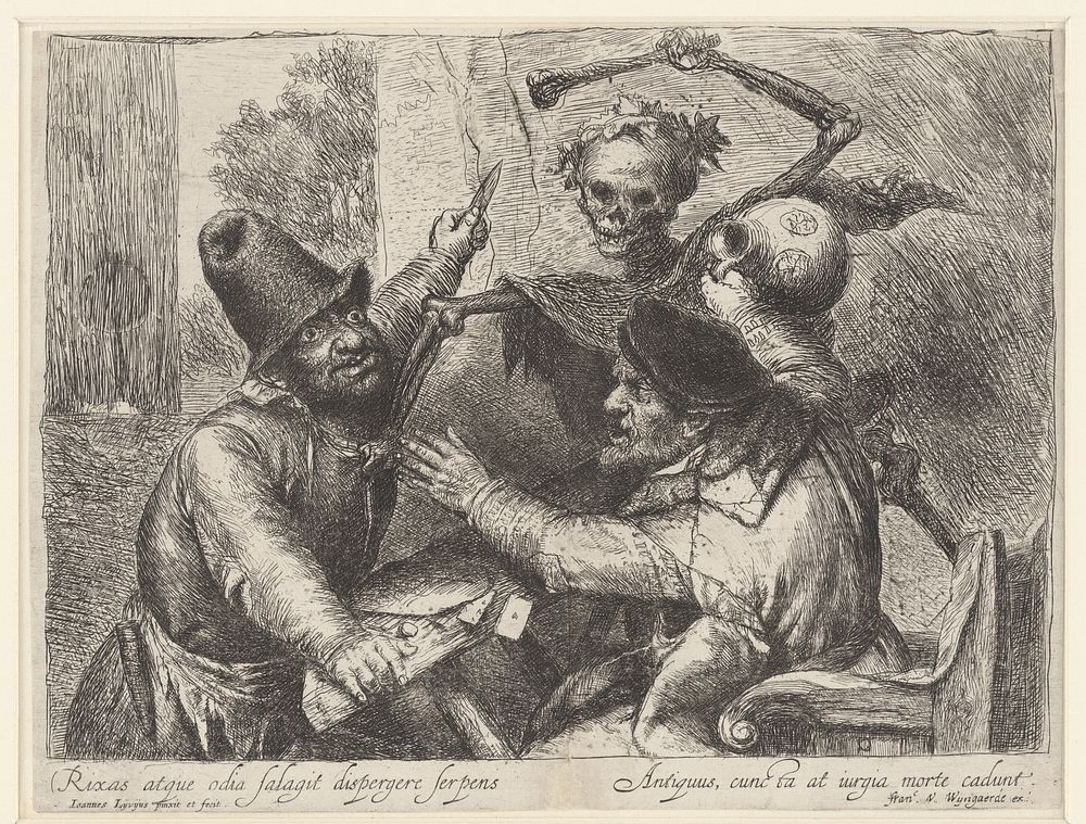 Twistende kaartspelers en de Dood (1638) by Jan Lievens, Jan Lievens and Frans van den Wijngaerde