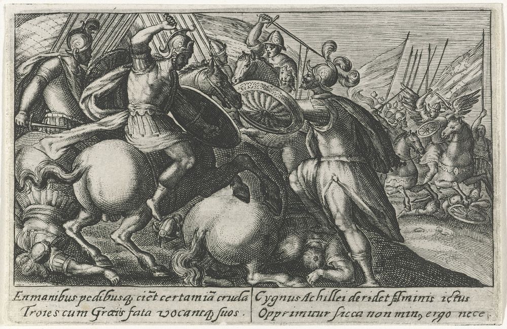 Cygnus vecht met de Trojanen tegen de Grieken (1602 - 1607) by Crispijn van de Passe I