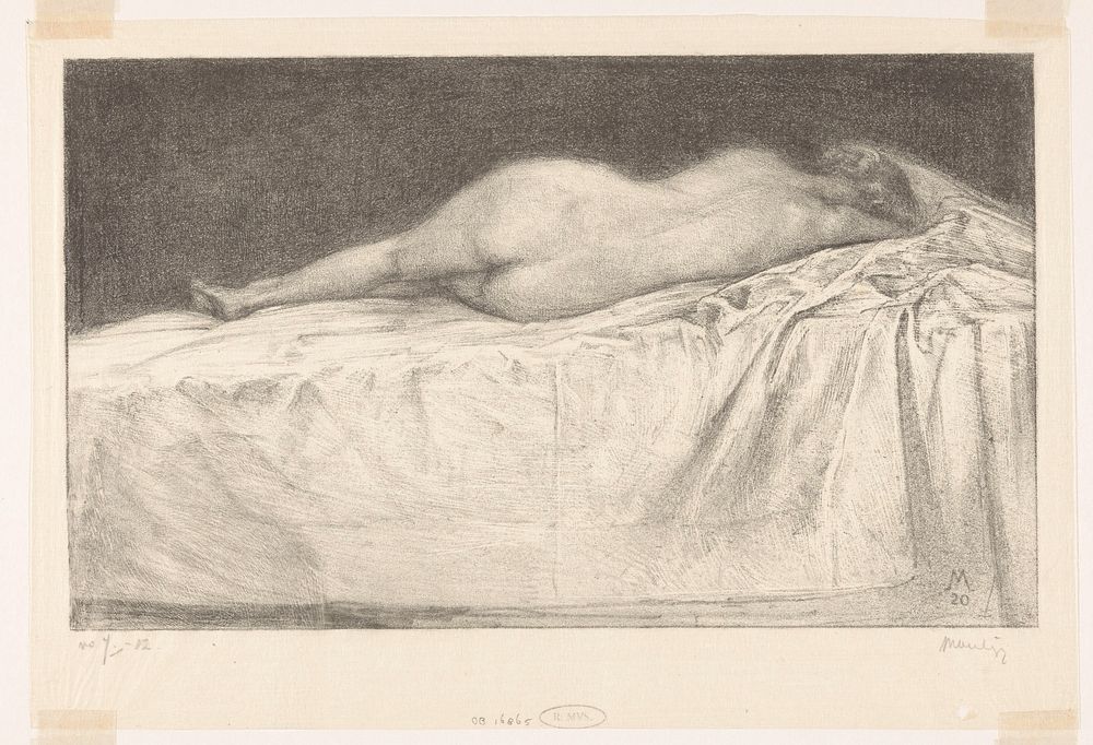 Naakte vrouw liggend op bed (1920) by Simon Moulijn