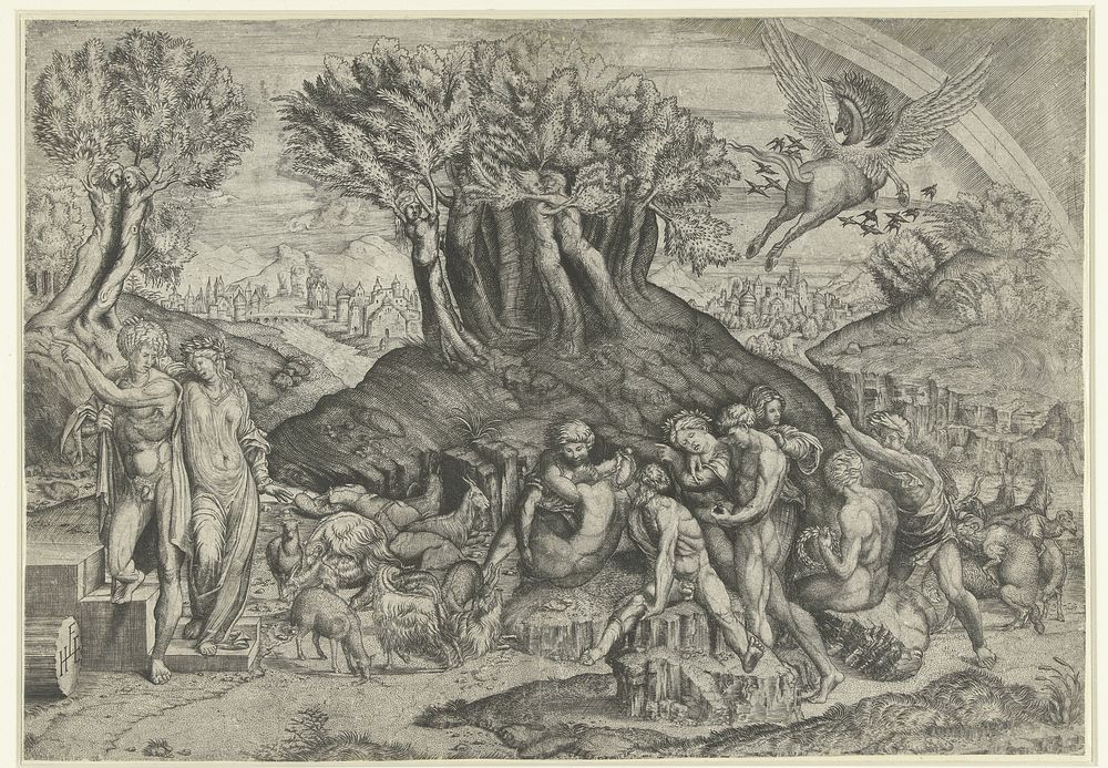 Berg Parnassus gewijd aan Apollo en muzen (1530 - 1535) by Monogrammist HFE, Amico Aspertini and Amico Aspertini