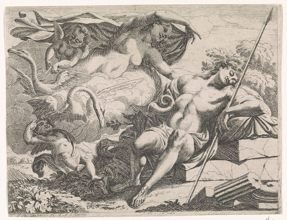Venus bekijkt de slapende Adonis (1672 - 1677) by Augustinus Terwesten I and Augustinus Terwesten I