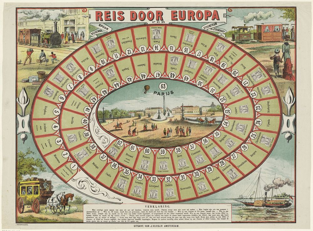 Reis door Europa / per / spoor / diligence / stoomtram / en stoomboot (c. 1885) by Jan Vlieger