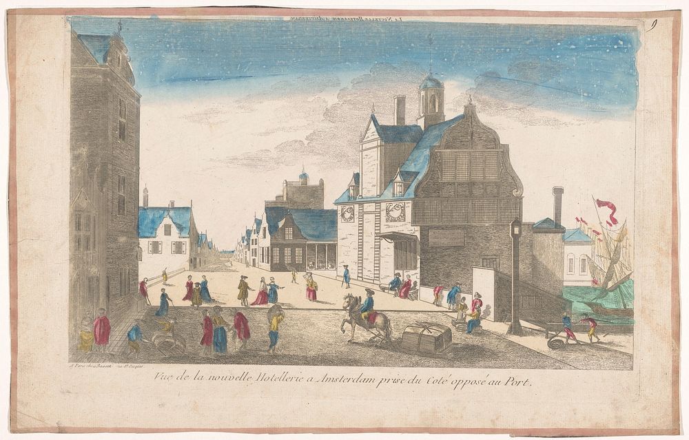 Gezicht op de Nieuwe Brug en het Paalhuis aan het IJ te Amsterdam (1700 - 1799) by Basset and anonymous