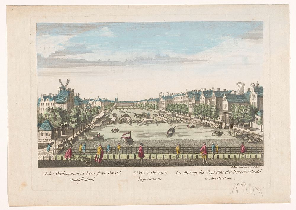 Gezicht op de Amstelsluis en het Diaconieweeshuis te Amsterdam (1745 - 1775) by Jean François Daumont and anonymous