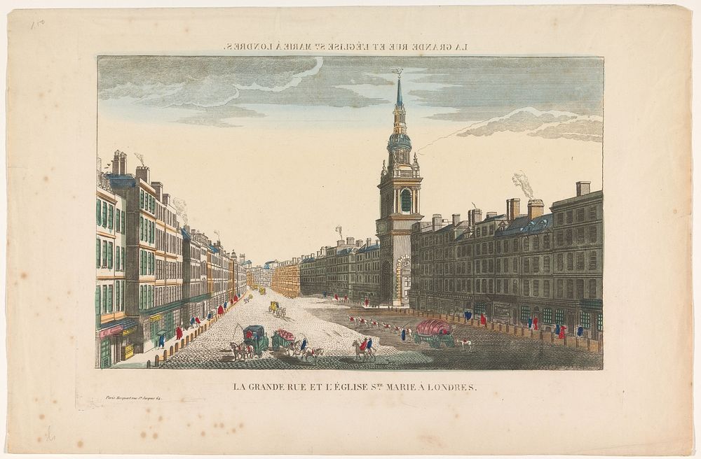 Gezicht op de kerk Saint Mary-le-Bow aan de straat Cheapside te Londen (1700 - 1799) by Hocquart and anonymous