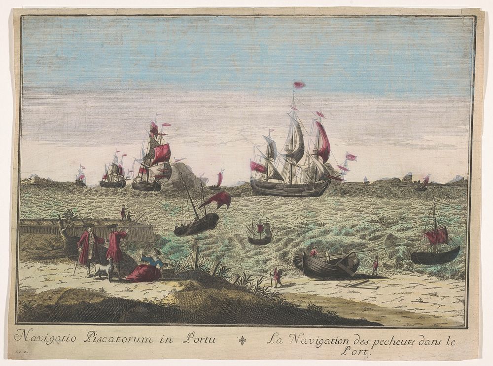 Gezicht op vissersboten in een haven (1700 - 1799) by familie Remondini and anonymous