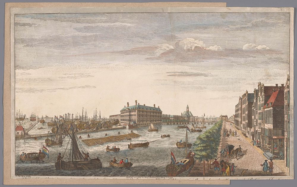 Gezicht op het Admiraliteitsmagazijn te Amsterdam (1752) by Robert Sayer, Henry Overton II, anonymous and Peter van Ryne