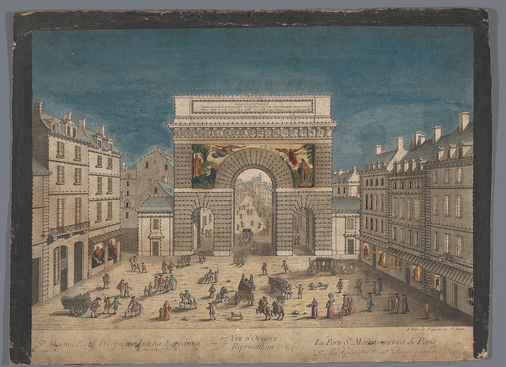 Gezicht op de Porte Saint-Martin te Parijs (1745 - 1775) by Jean François Daumont and anonymous