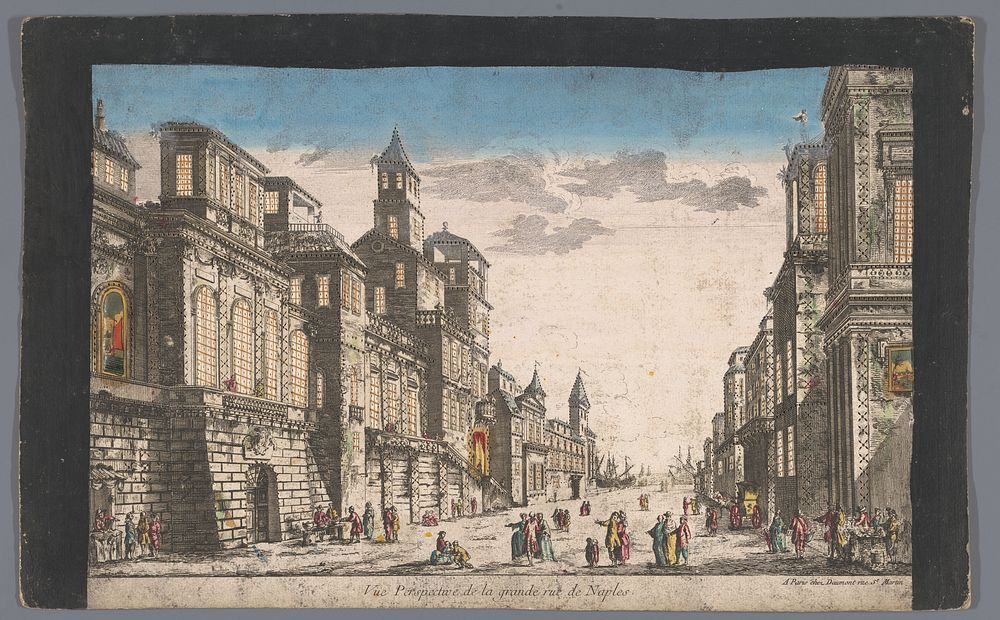 Gezicht op een straat richting de zee te Napels (1745 - 1775) by Jean François Daumont and anonymous
