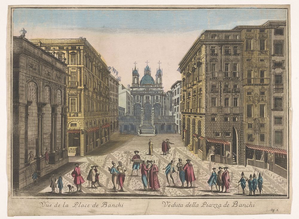 Gezicht op het Piazza Banchi te Genua (1700 - 1799) by familie Remondini and anonymous