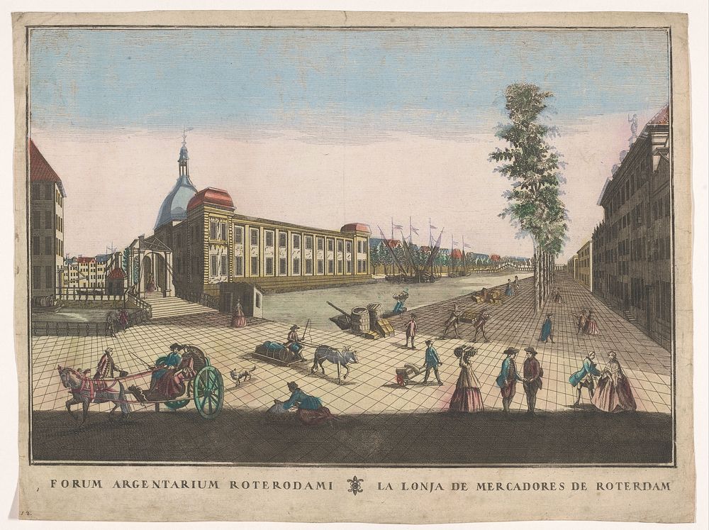 Gezicht op de Beurs te Rotterdam (1736 - 1799) by familie Remondini and anonymous