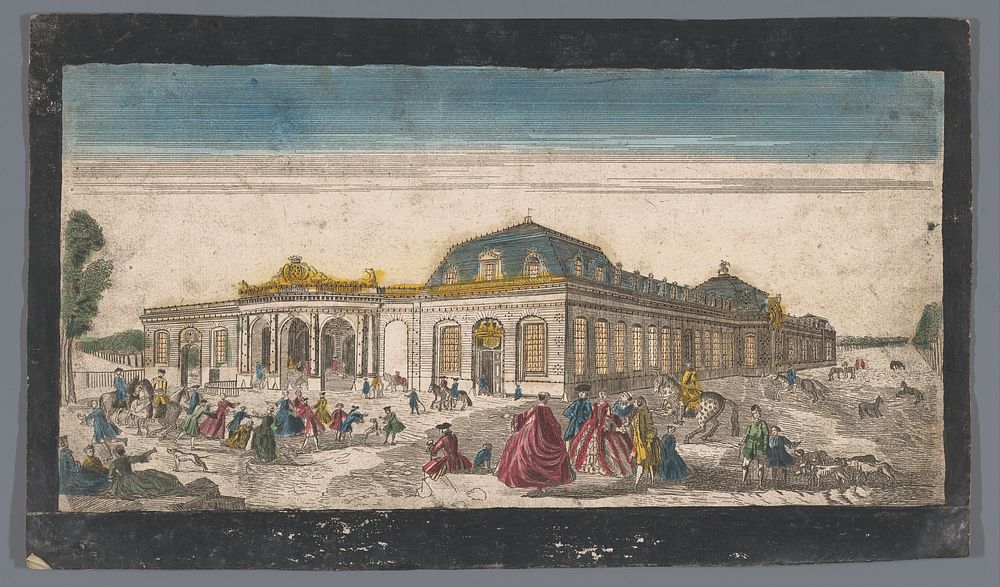Gezicht op de stallen van het Château de Chantilly (1700 - 1799) by anonymous and anonymous