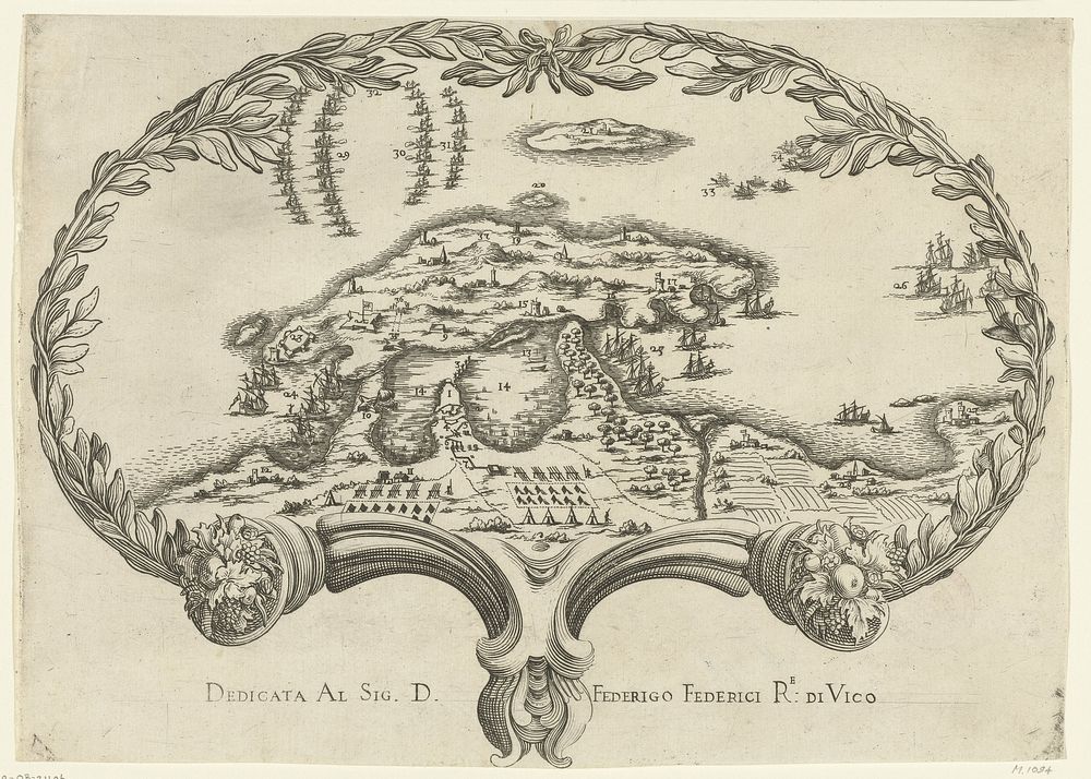 Kaart in de vorm van een waaier (1625 - 1675) by Jacques Callot, anonymous, Jacques Callot and Federigo Federici