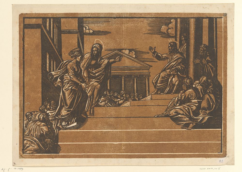 Marta leidt Maria Magdalena naar de tempel (1554 - 1572) by Georg Matheus, Marcantonio Raimondi and Rafaël