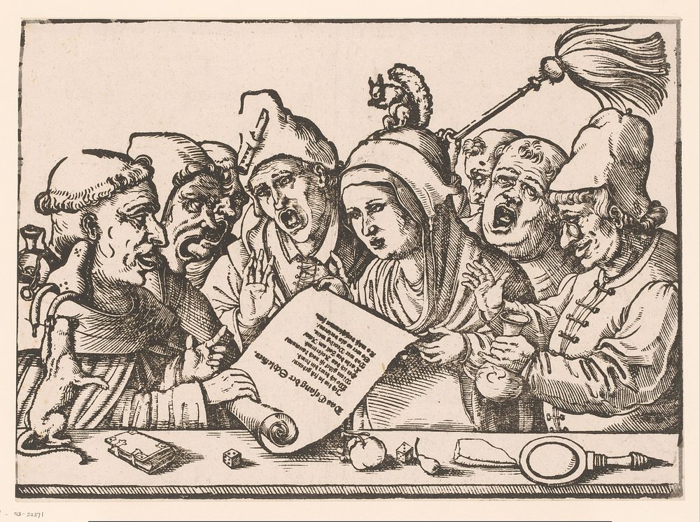 Groep zingende personen (1500 - 1599) by anonymous and Hans Schäufelein