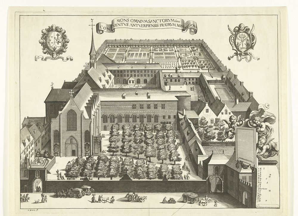 Klooster te Antwerpen in vogelvluchtperspectief (1673 - 1744) by Reynier Blokhuysen