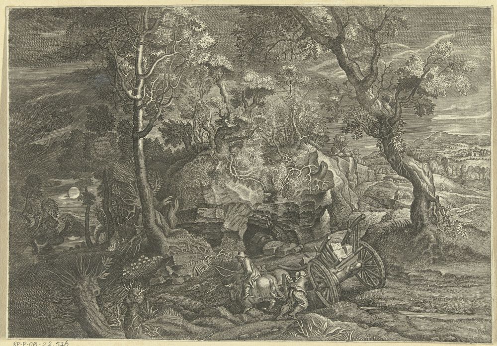 Landschap met vastgelopen wagen (1596 - 1709) by anonymous, Schelte Adamsz Bolswert and Peter Paul Rubens