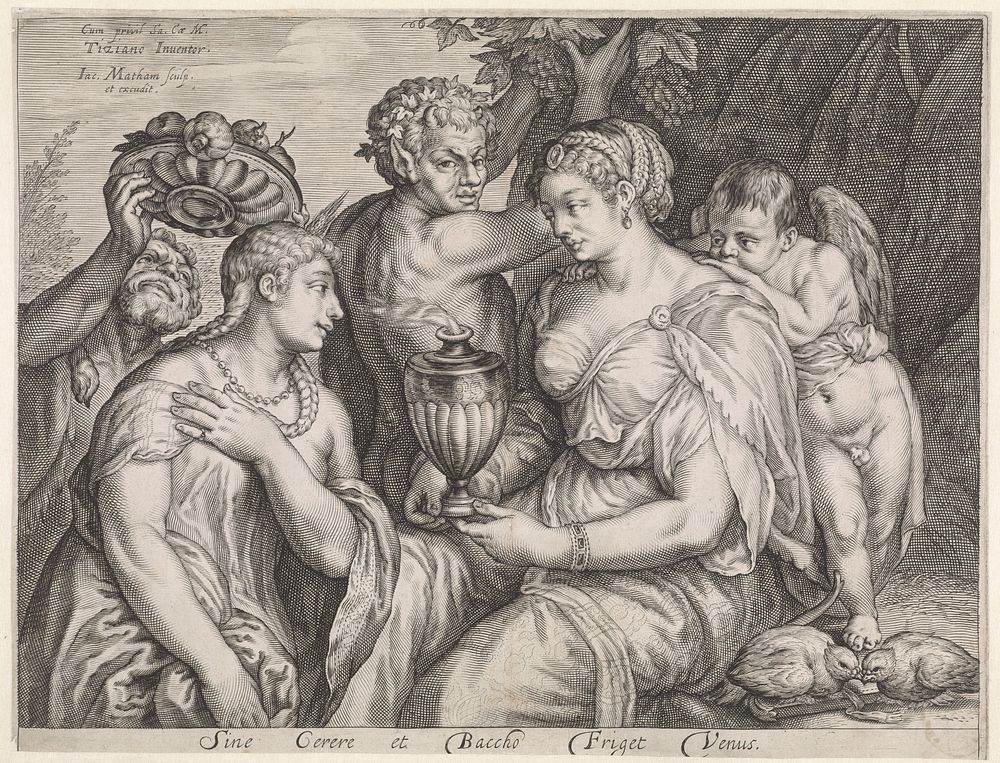Ceres Bacchus en Venus (1599 - 1603) by Jacob Matham, Titiaan, Jacob Matham and Rudolf II van Habsburg Duits keizer