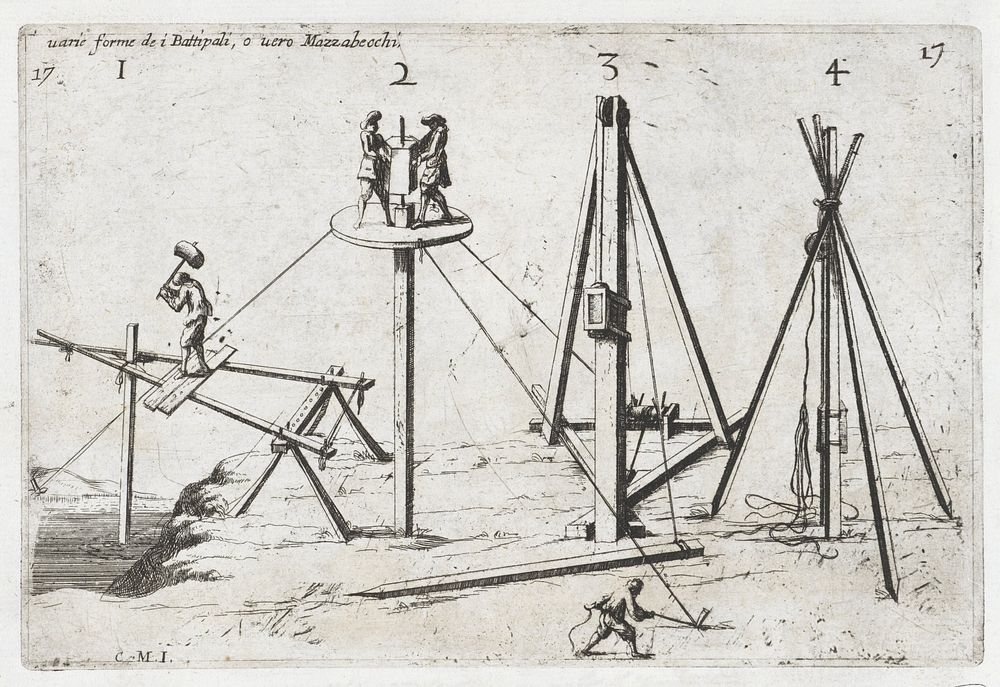 Verschillende modellen heipalen (1696) by Gommarus Wouters, Cornelis Meijer and Giovanni Giacomo Komarek