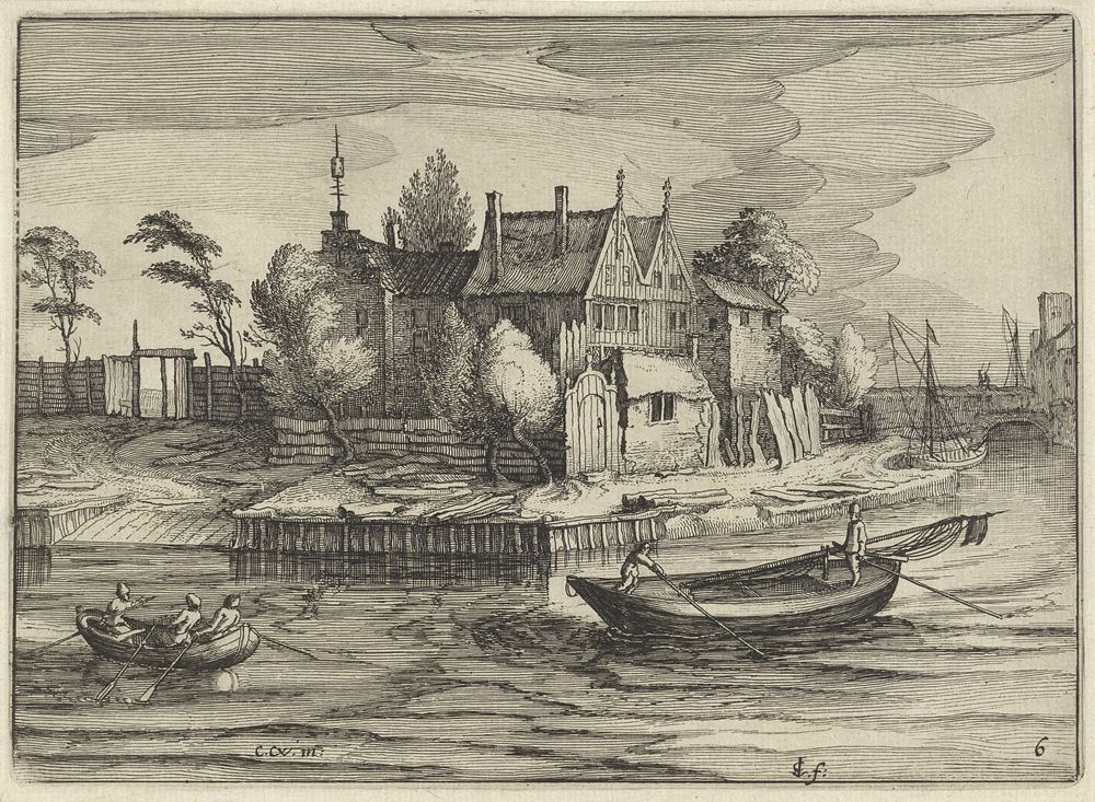 Sloepen bij een landgoed (1613) by Claes Jansz Visscher II and Cornelis Claesz van Wieringen