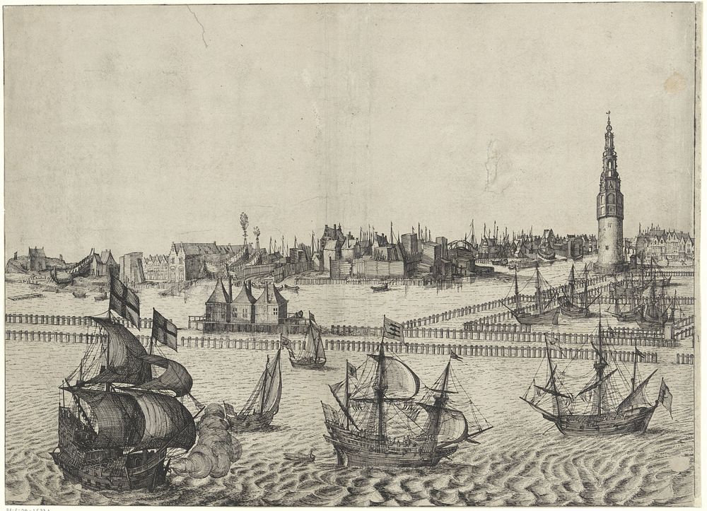 Gezicht op Amsterdam, vanaf het IJ (plaat I) (1612 - 1652) by anonymous and Claes Jansz Visscher II