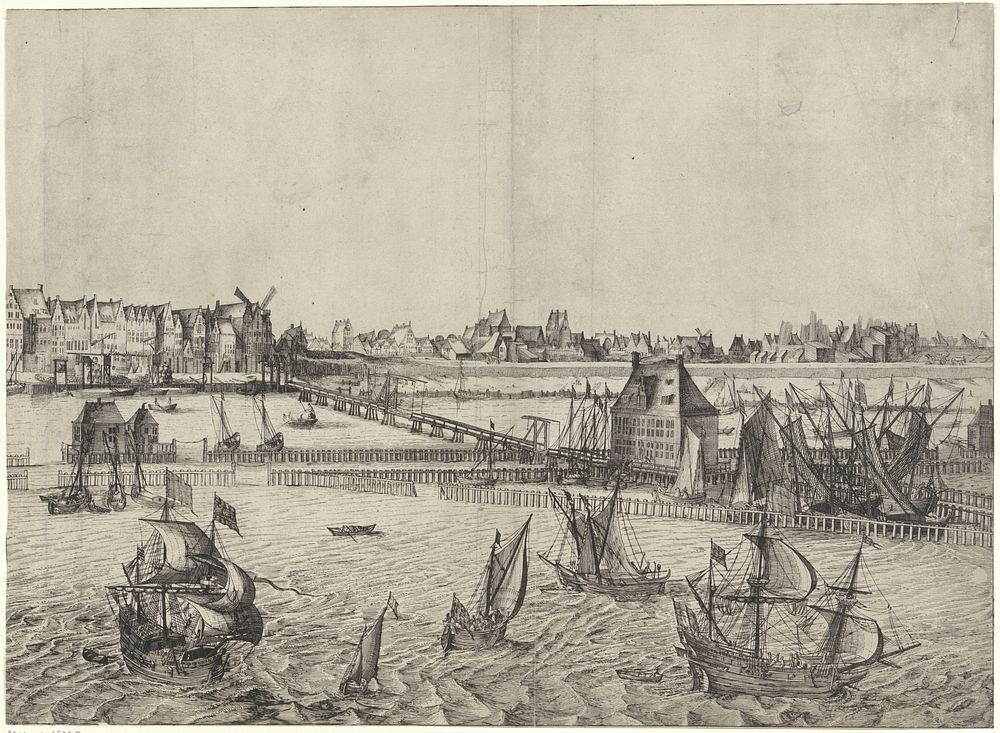 Gezicht op Amsterdam, vanaf het IJ (plaat IV) (1612 - 1652) by anonymous and Claes Jansz Visscher II