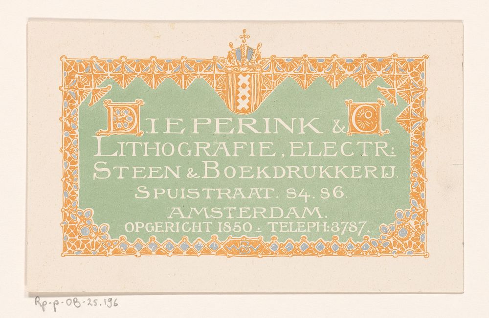 Visitekaartje voor Dieperink & Co (1866 - 1939) by Bernard Willem Wierink