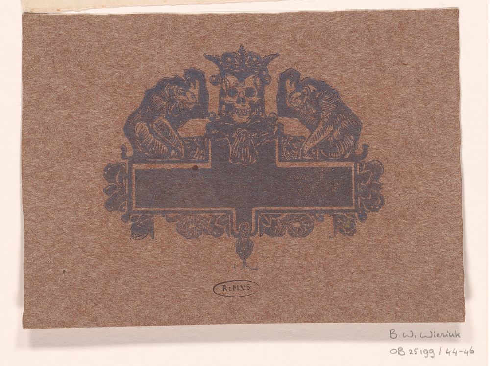 Titelvignet met gekroond schedel en apen (c. 1910) by Bernard Willem Wierink