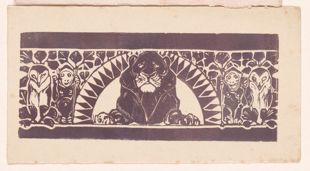 Leeuw, uilen en apen (c. 1910) by Bernard Willem Wierink