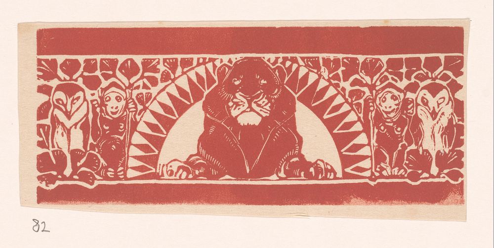 Leeuw, uilen en apen (c. 1910) by Bernard Willem Wierink