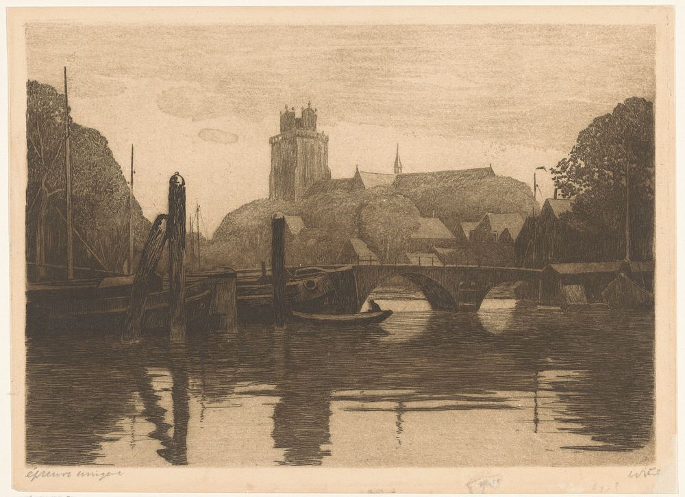 Gezicht op de Nieuwe Haven en de Grote Kerk in Dordrecht (c. 1899 - c. 1900) by Willem Witsen