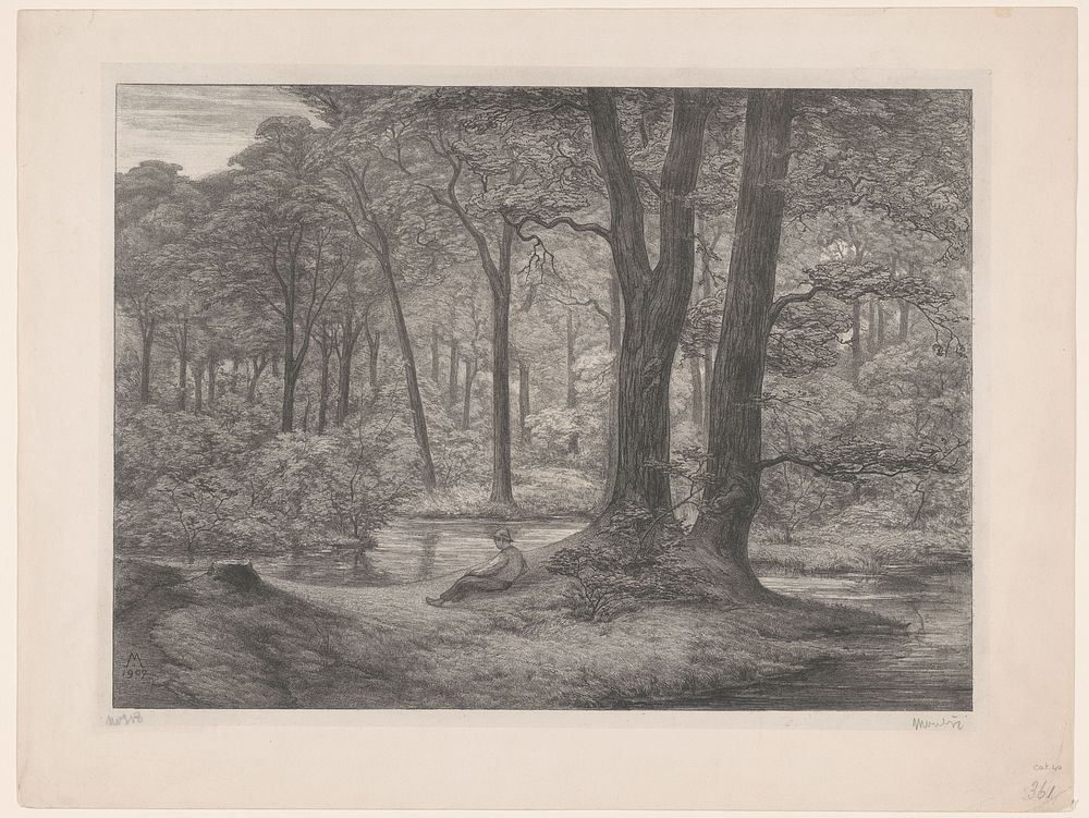 Bos met vijver en liggende man (1907) by Simon Moulijn