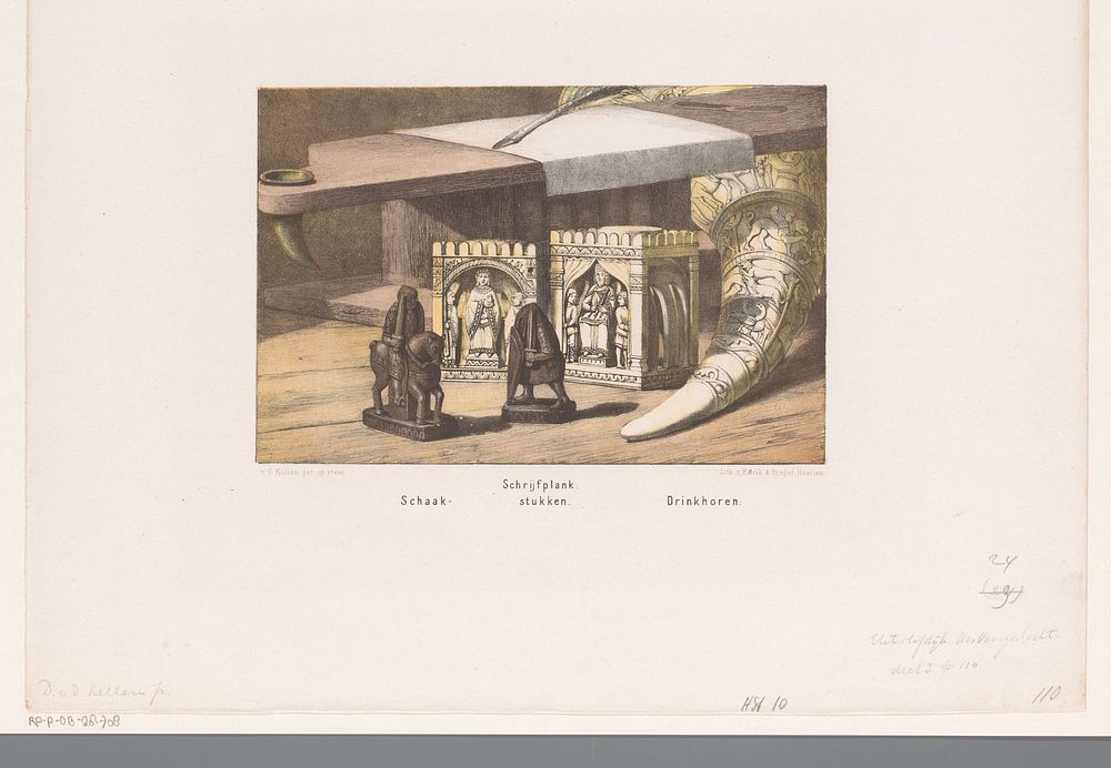Schaakstukken, schrijfplank en drinkhoorn, 8e en 9e eeuw (1857 - 1864) by David van der Kellen 1827 1895 and Emrik and Binger