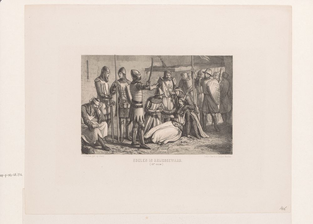 Edelen in krijgsgewaad, 13e eeuw (1857 - 1864) by David van der Kellen 1827 1895 and Emrik and Binger