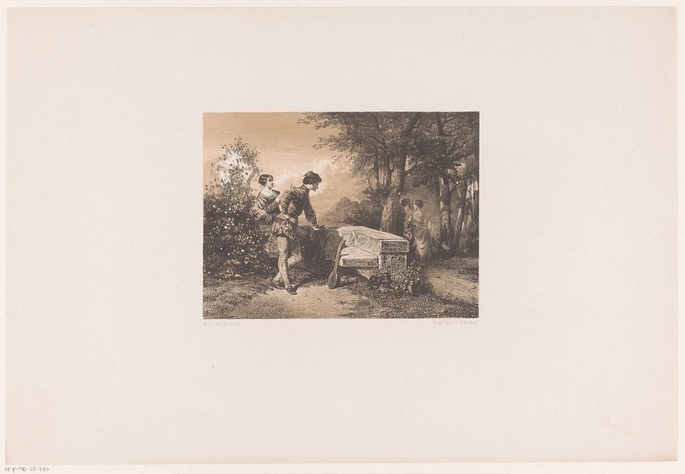 Twee paren in een park (1847 - c. 1863) by Herman Frederik Carel ten Kate and Koninklijke Nederlandse Steendrukkerij van C W…