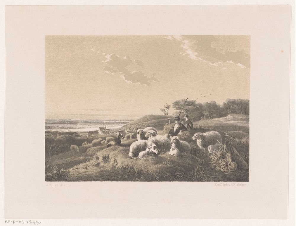 Landschap met herder en een kudde schapen (1847 - c. 1863) by Augustus Knip, Augustus Knip and Koninklijke Nederlandse…