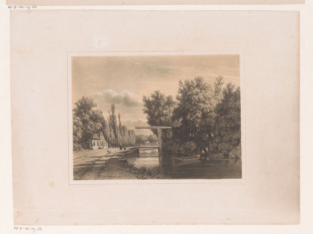 Sloot, brug en boerenhoeve (1853) by Jacob Jan van der Maaten, Jacob Jan van der Maaten and P Blommers Steendrukkerij van
