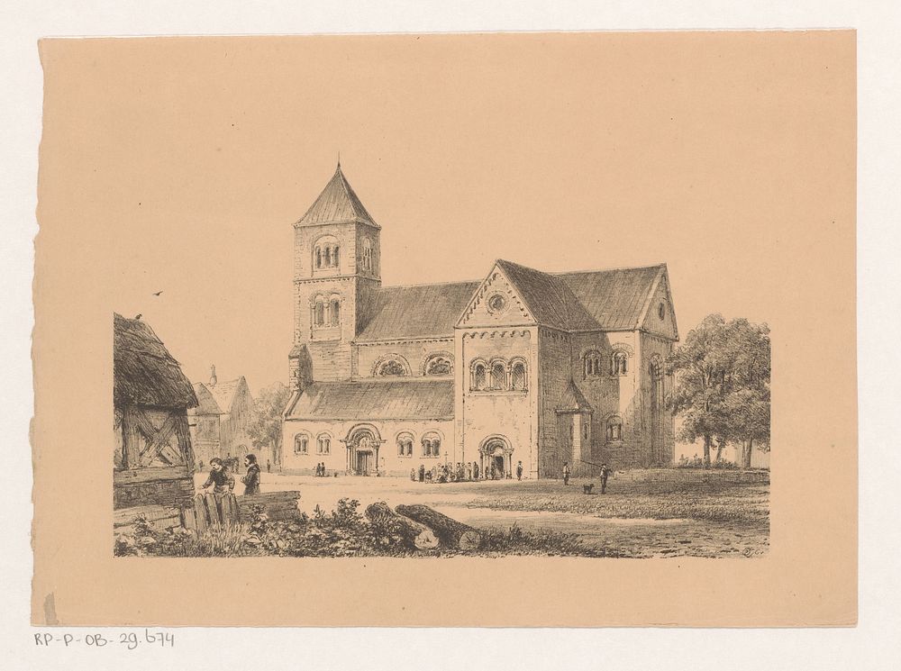 Twaalfde-eeuwse kerk (in or before 1861) by Cornelis Springer and Arie Cornelis Kruseman