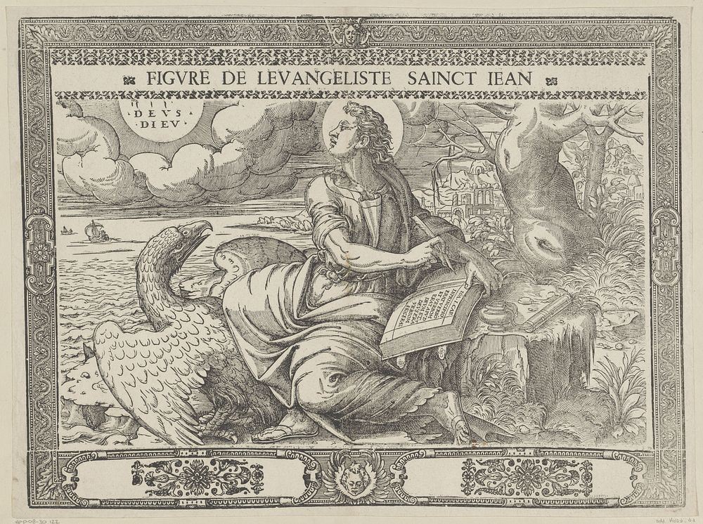 Johannes de evangelist schrijft zijn evangelie (1572 - 1575) by Antoni van Leest and Michel de Marhoniere
