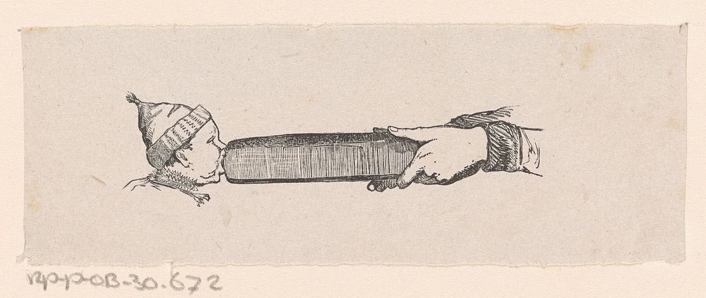 Jongen met een muts bijtend in een object dat hem wordt voorgehouden (1836 - 1912) by Isaac Weissenbruch
